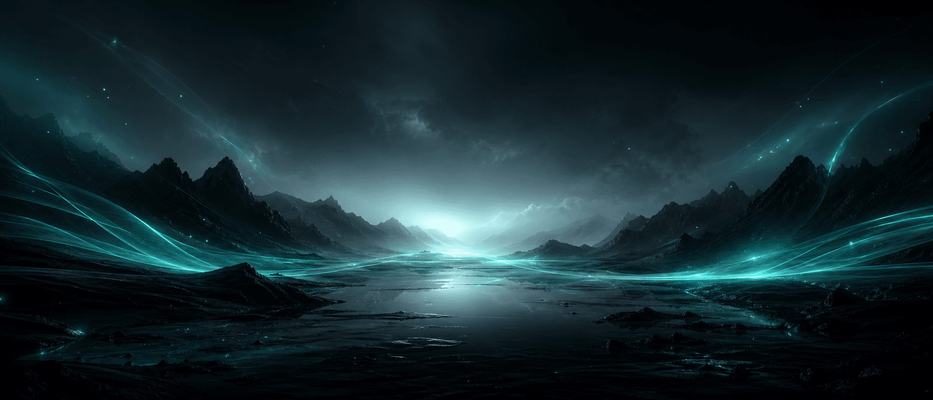 Abstract cinematic teal landscape for Hemix Studio immersive project CTA